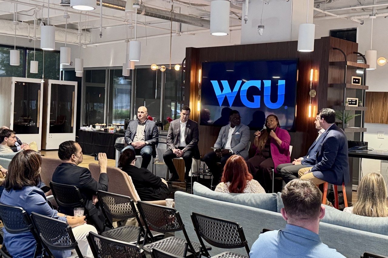 Wide view of the panel and full audience — WGU Workforce Strategy event, Atlanta Tech Village