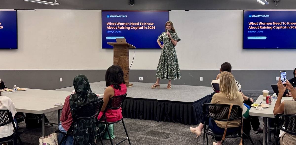 Kathryn O'Day presenting at Women + Tech Meetup, April 2026